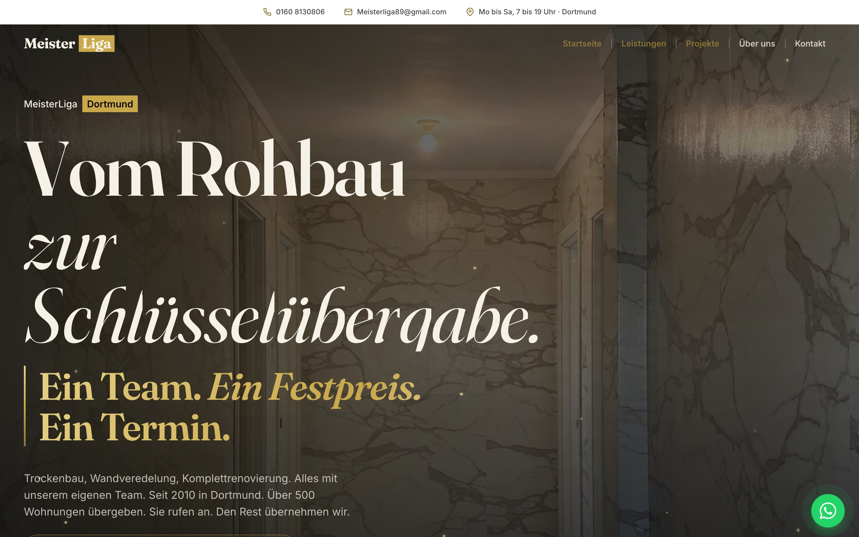 MeisterLiga Dortmund — Trockenbau & Innenausbau, gebaut von BetriebsAutomatik